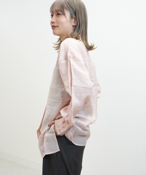 gossara（ゴサラ）の「胸切替バンドカラーSH（シャツ/ブラウス・レディース・ブラック/ベージュ/ピンク・FREE）」の9枚目の写真