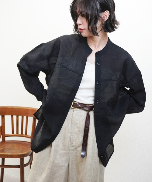 gossara(ゴサラ)の「胸切替バンドカラーSH(シャツ/ブラウス・レディース・ブラック/ベージュ/ピンク・FREE)」の20枚目の写真