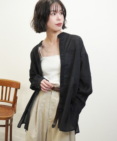 gossara(ゴサラ)の「胸切替バンドカラーSH(シャツ/ブラウス・レディース・ブラック/ベージュ/ピンク・FREE)」の18枚目の写真