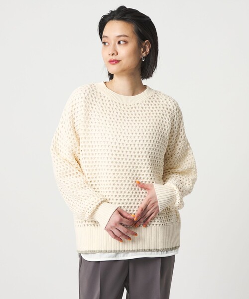 A DAY IN THE LIFE UNITED ARROWS(アデイインザライフユナイテッドアローズ)の「ラメライン メッシュニット+Tシャツ ‐ウォッシャブル‐ <A DAY IN THE LIFE>(ニット/セーター・レディース・ダークグレー/ライトブルー/クリーム/オフホワイト・FREE)」の2枚目の写真