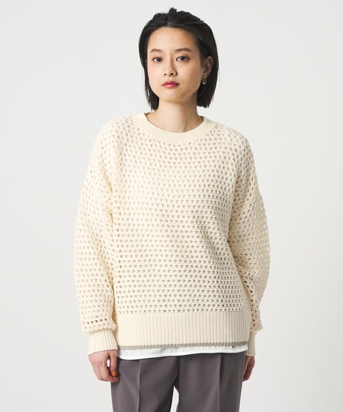 A DAY IN THE LIFE UNITED ARROWS(アデイインザライフユナイテッドアローズ)の「ラメライン メッシュニット+Tシャツ ‐ウォッシャブル‐ <A DAY IN THE LIFE>(ニット/セーター・レディース・ダークグレー/ライトブルー/クリーム/オフホワイト・FREE)」の8枚目の写真