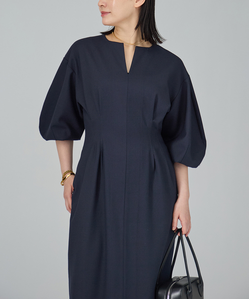 VERMEIL par iena(ヴェルメイユパーイエナ)の「《追加4》P/Ry ウエストシェイプワンピース(ワンピース・レディース・ネイビー・40/38/36)」の5枚目の写真