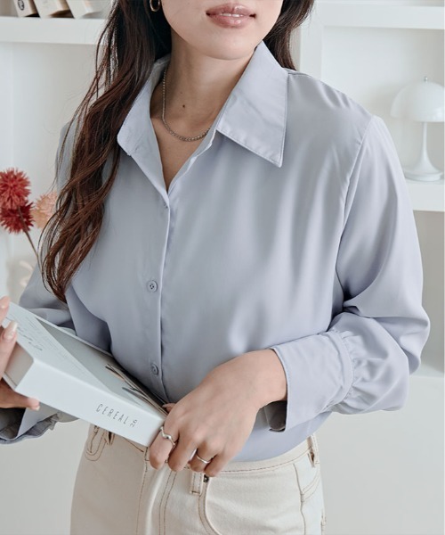 kirakiraShop(キラキラショップ)の「ソフトタッチ ベーシック シャツ(シャツ/ブラウス・レディース・ブルー/ブラック/ホワイト/ベージュ/チャコール・FREE)」の5枚目の写真