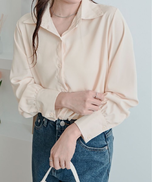 kirakiraShop(キラキラショップ)の「ソフトタッチ ベーシック シャツ(シャツ/ブラウス・レディース・ブルー/ブラック/ホワイト/ベージュ/チャコール・FREE)」の10枚目の写真