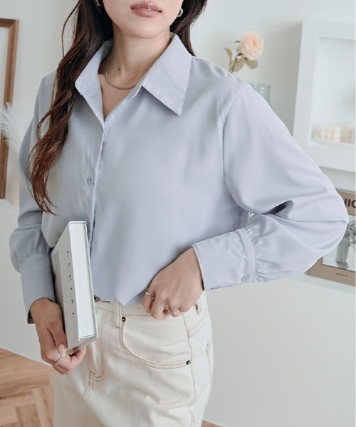kirakiraShop(キラキラショップ)の「ソフトタッチ ベーシック シャツ(シャツ/ブラウス・レディース・ブルー/ブラック/ホワイト/ベージュ/チャコール・FREE)」の18枚目の写真