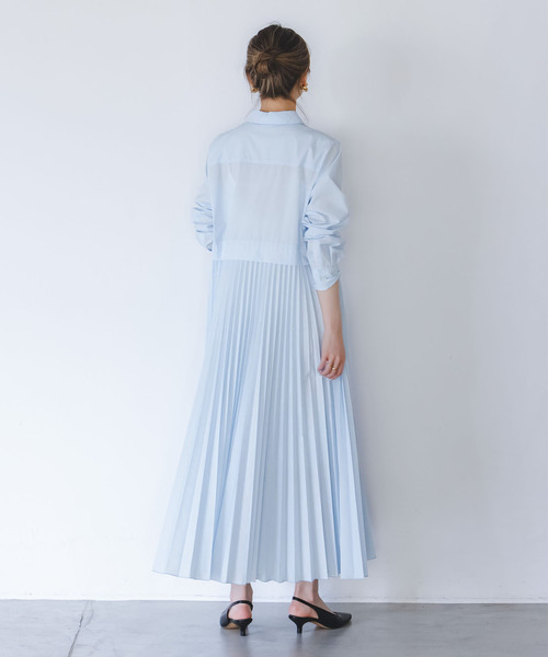 Noble(ノーブル)の「《追加》【洗える】プリーツシャツワンピース(ワンピース・レディース・ホワイト/サックスブルー・36/38)」の6枚目の写真