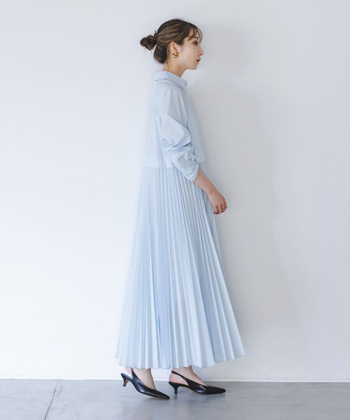 Noble(ノーブル)の「《追加》【洗える】プリーツシャツワンピース(ワンピース・レディース・ホワイト/サックスブルー・36/38)」の8枚目の写真
