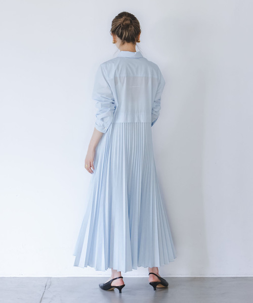 Noble(ノーブル)の「《追加》【洗える】プリーツシャツワンピース(ワンピース・レディース・ホワイト/サックスブルー・36/38)」の9枚目の写真