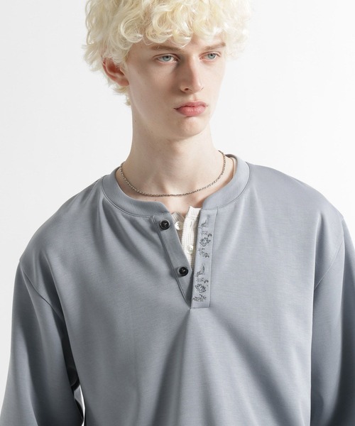 HARE（ハレ）の「シシュウヘンリーネックカット(HARE)（Tシャツ/カットソー・メンズ・ライトブルー/ブラック・FREE）」の13枚目の写真