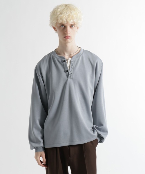 HARE（ハレ）の「シシュウヘンリーネックカット(HARE)（Tシャツ/カットソー・メンズ・ライトブルー/ブラック・FREE）」の11枚目の写真