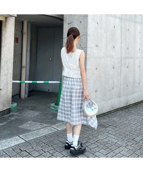 Flugge(フラッジー)の「チェックイレヘムスカート(スカート・レディース・グレー/グリーン・FREE)」の3枚目の写真