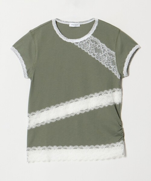 ATTISESSION＞レース ドッキング Tシャツ（Tシャツ/カットソー
