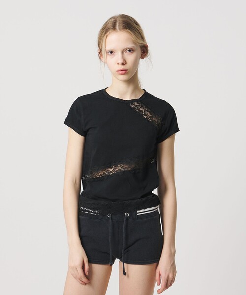 ATTISESSION（アティセッション）の「＜ATTISESSION＞レース ドッキング Tシャツ（Tシャツ/カットソー・レディース・ホワイト/ブラック・00）」の2枚目の写真