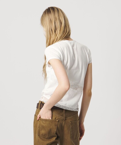 ATTISESSION（アティセッション）の「＜ATTISESSION＞レース ドッキング Tシャツ（Tシャツ/カットソー・レディース・ホワイト/ブラック・00）」の3枚目の写真