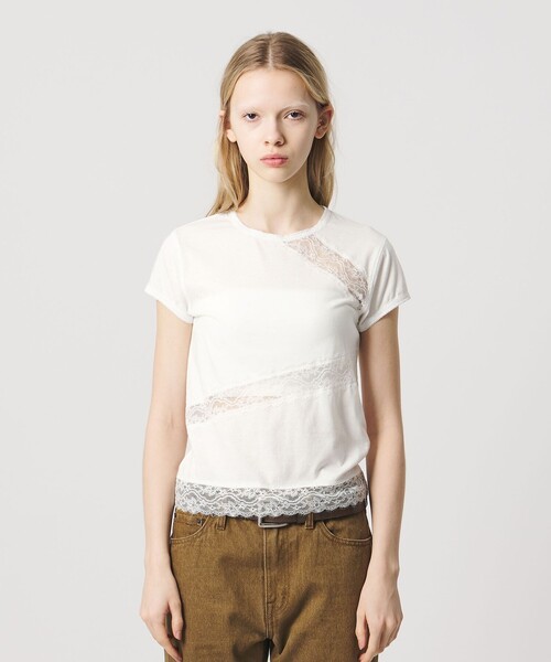 ATTISESSION（アティセッション）の「＜ATTISESSION＞レース ドッキング Tシャツ（Tシャツ/カットソー・レディース・ホワイト/ブラック・00）」の7枚目の写真