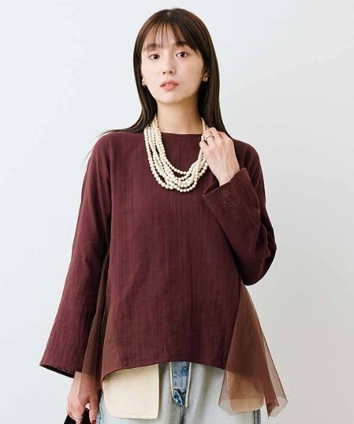 mensha!(メンシャ)の「mensha! ガーゼとチュールのサイドフレアートップス(その他トップス・レディース・ボルドー/ネイビー/ブラック・L/M/3L/LL)」の3枚目の写真
