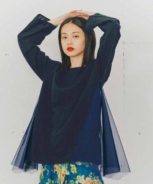 mensha!(メンシャ)の「mensha! ガーゼとチュールのサイドフレアートップス(その他トップス・レディース・ボルドー/ネイビー/ブラック・L/M/3L/LL)」の2枚目の写真