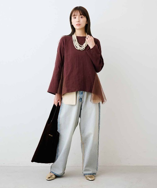 mensha!(メンシャ)の「mensha! ガーゼとチュールのサイドフレアートップス(その他トップス・レディース・ボルドー/ネイビー/ブラック・L/M/3L/LL)」の11枚目の写真