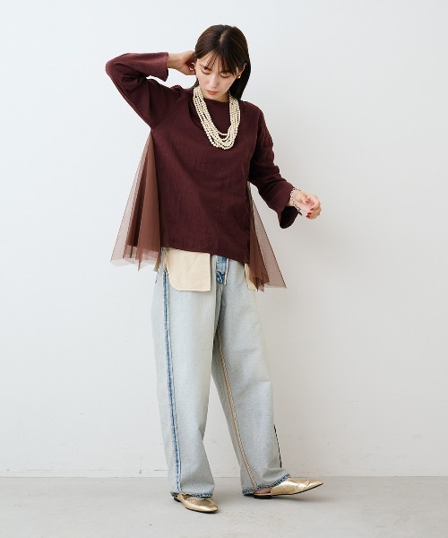 mensha!(メンシャ)の「mensha! ガーゼとチュールのサイドフレアートップス(その他トップス・レディース・ボルドー/ネイビー/ブラック・L/M/3L/LL)」の13枚目の写真