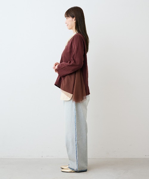 mensha!(メンシャ)の「mensha! ガーゼとチュールのサイドフレアートップス(その他トップス・レディース・ボルドー/ネイビー/ブラック・L/M/3L/LL)」の14枚目の写真