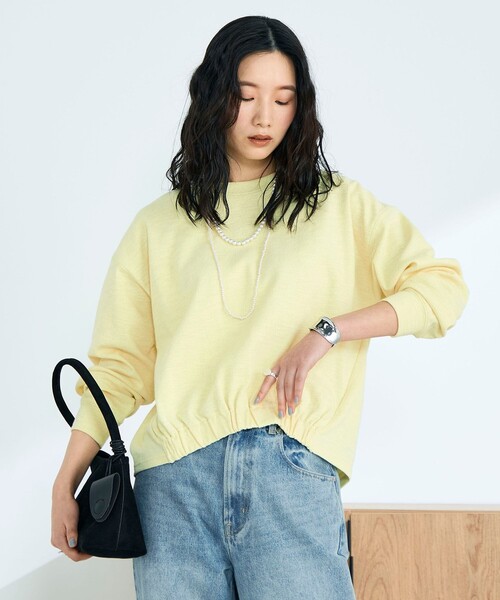 fredy emue(フレディエミュ)の「裾インゴムブークレープルオーバー(Tシャツ/カットソー・レディース・イエロー/アイボリー/ネイビー/ベージュ・38)」の4枚目の写真
