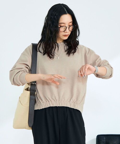 fredy emue(フレディエミュ)の「裾インゴムブークレープルオーバー(Tシャツ/カットソー・レディース・イエロー/アイボリー/ネイビー/ベージュ・38)」の8枚目の写真