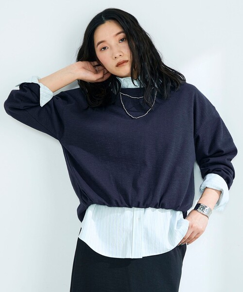 fredy emue(フレディエミュ)の「裾インゴムブークレープルオーバー(Tシャツ/カットソー・レディース・イエロー/アイボリー/ネイビー/ベージュ・38)」の20枚目の写真