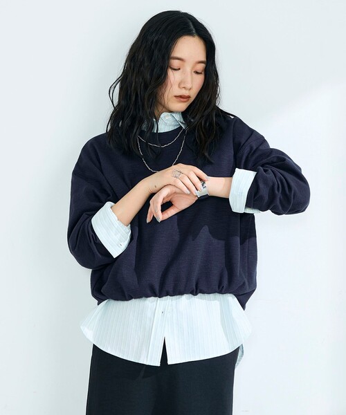fredy emue(フレディエミュ)の「裾インゴムブークレープルオーバー(Tシャツ/カットソー・レディース・イエロー/アイボリー/ネイビー/ベージュ・38)」の16枚目の写真