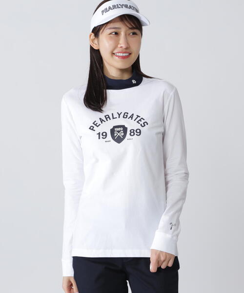 PEARLY GATES(パーリーゲイツ)の「【PEARLY GATES】80/1 36Gベアカノコ(Tシャツ/カットソー・レディース・ネイビー/ホワイト・MEDIUM/LARGE/SMALL)」の1枚目の写真