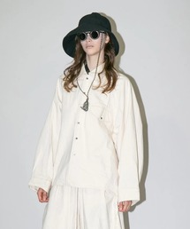 【my beautiful landlet】 PIGMENT PRINT WASHED DENIM RAGLAN OVERSIZE SHIRT - kinari