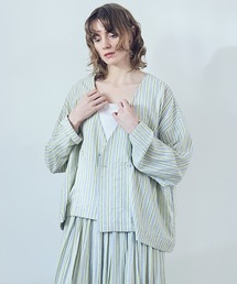 studio CLIP | 《natural by clip》RLストライプジャケット(ノーカラージャケット)