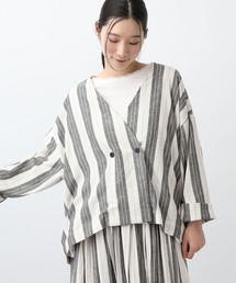 studio CLIP | 《natural by clip》RLストライプジャケット(ノーカラージャケット)