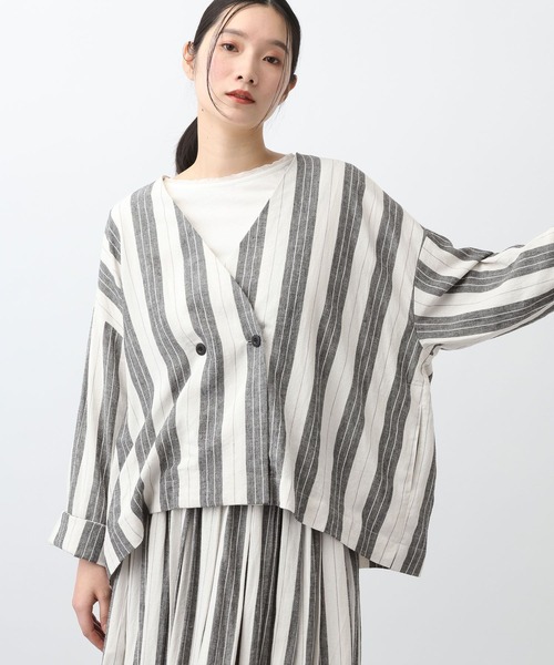 studio CLIP（スタディオクリップ）の「《natural by clip》RLストライプジャケット（ノーカラージャケット・レディース・イエロー/ブラック・FREE）」の7枚目の写真