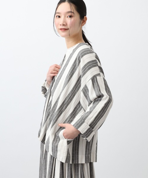 studio CLIP（スタディオクリップ）の「《natural by clip》RLストライプジャケット（ノーカラージャケット・レディース・イエロー/ブラック・FREE）」の8枚目の写真