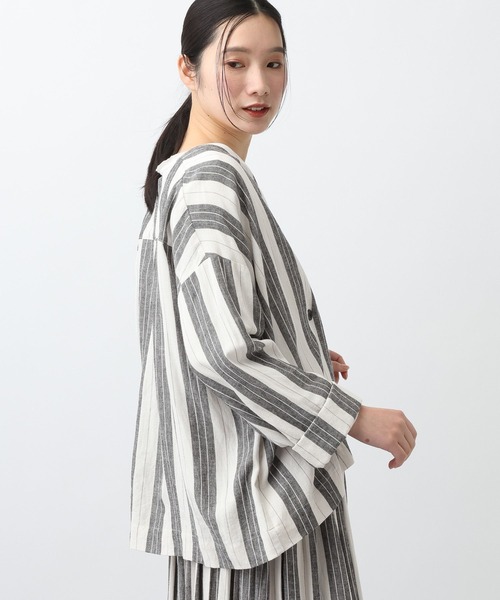 studio CLIP（スタディオクリップ）の「《natural by clip》RLストライプジャケット（ノーカラージャケット・レディース・イエロー/ブラック・FREE）」の10枚目の写真