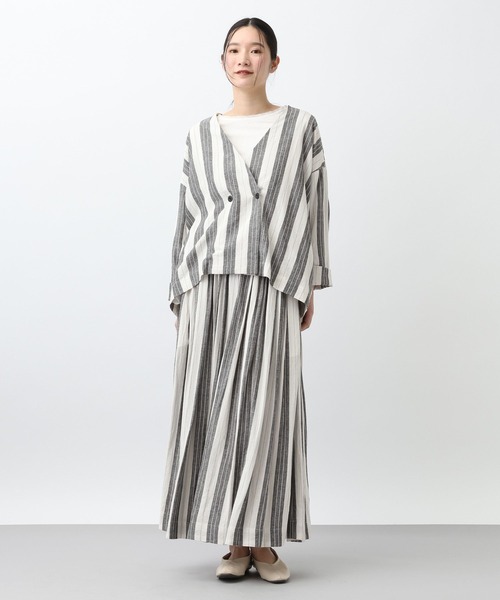 studio CLIP（スタディオクリップ）の「《natural by clip》RLストライプジャケット（ノーカラージャケット・レディース・イエロー/ブラック・FREE）」の15枚目の写真