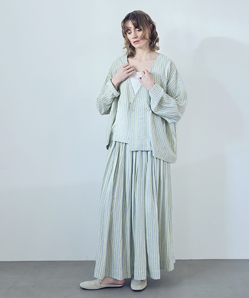 studio CLIP（スタディオクリップ）の「《natural by clip》RLストライプジャケット（ノーカラージャケット・レディース・イエロー/ブラック・FREE）」の19枚目の写真