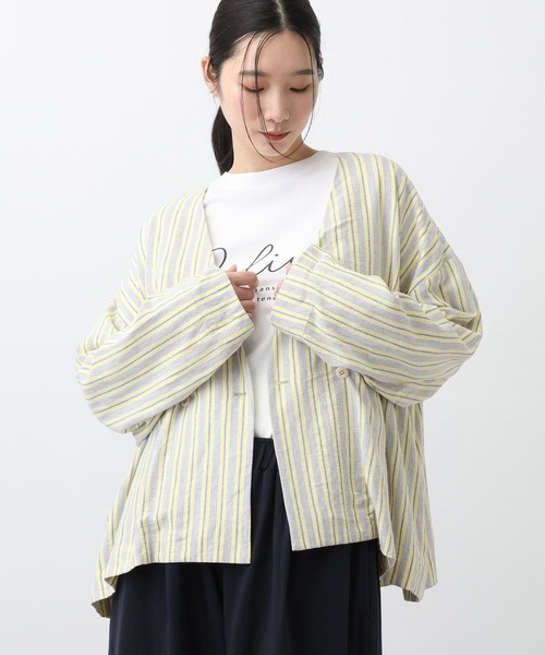 studio CLIP（スタディオクリップ）の「《natural by clip》RLストライプジャケット（ノーカラージャケット・レディース・イエロー/ブラック・FREE）」の20枚目の写真