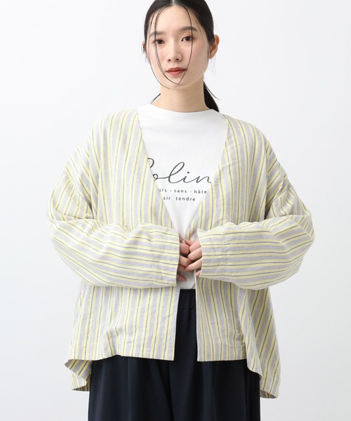 studio CLIP（スタディオクリップ）の「《natural by clip》RLストライプジャケット（ノーカラージャケット・レディース・イエロー/ブラック・FREE）」の21枚目の写真