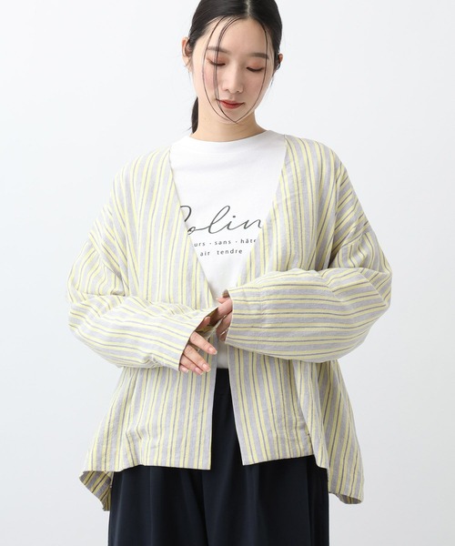 studio CLIP（スタディオクリップ）の「《natural by clip》RLストライプジャケット（ノーカラージャケット・レディース・イエロー/ブラック・FREE）」の22枚目の写真