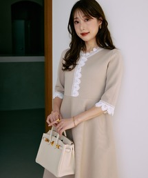 Maglie le cassetto（マーリエ ル カセット）の「【M Maglie le cassetto×冨張愛コラボ】愛されクラシカル“Lace”ニットワンピース（ドレス）」