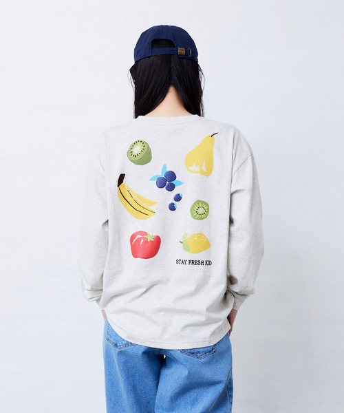 Fluffy BROTHERS(フラッフィーブラザーズ)の「フルーツロンT(大人サイズ)(Tシャツ/カットソー・メンズ・オートミール・XL/L/M)」の2枚目の写真