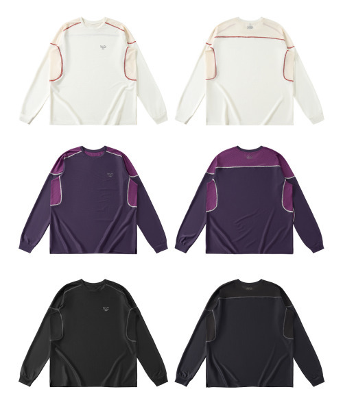 BUTTON SEOUL(ボタンソウル)の「エアフロー メッシュパネル ロングスリーブ(3カラー)(Tシャツ/カットソー・メンズ・ホワイト/ブラック/パープル・MEDIUM/LARGE/X-LARGE)」の4枚目の写真