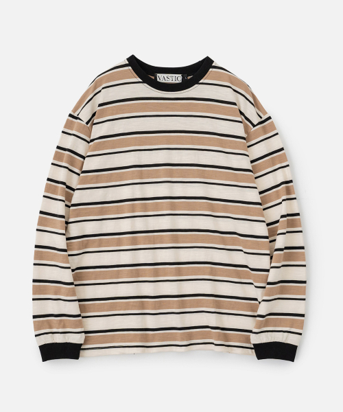 VASTIC(バスティック)の「26ストライプロングスリーブ_ベージュ/アイボリー(Tシャツ/カットソー・メンズ・ベージュ・MEDIUM/LARGE)」の1枚目の写真