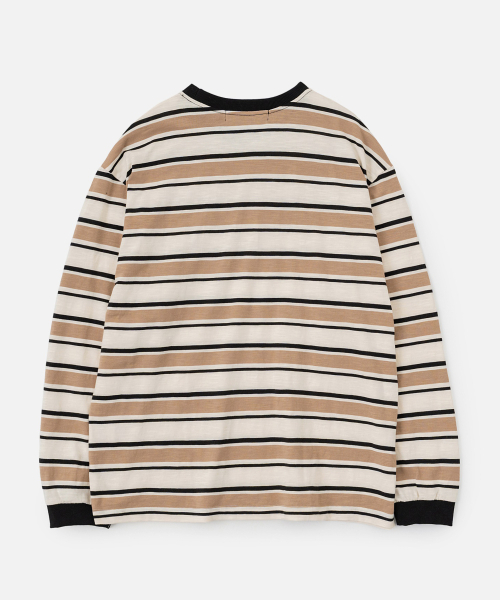 VASTIC(バスティック)の「26ストライプロングスリーブ_ベージュ/アイボリー(Tシャツ/カットソー・メンズ・ベージュ・MEDIUM/LARGE)」の5枚目の写真