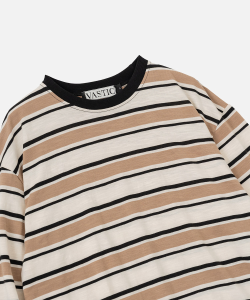 VASTIC(バスティック)の「26ストライプロングスリーブ_ベージュ/アイボリー(Tシャツ/カットソー・メンズ・ベージュ・MEDIUM/LARGE)」の4枚目の写真
