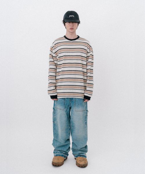 VASTIC(バスティック)の「26ストライプロングスリーブ_ベージュ/アイボリー(Tシャツ/カットソー・メンズ・ベージュ・MEDIUM/LARGE)」の6枚目の写真