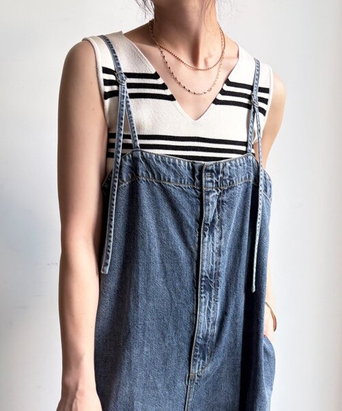 DouDou（ドゥドゥ）の「【WEB限定】ボーダーニットタンク（ニット/セーター・レディース・グレー/オフホワイト/ブラック・FREE）」の2枚目の写真