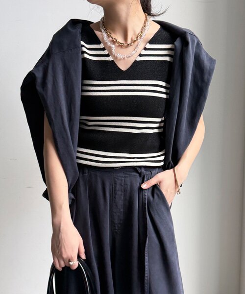 DouDou（ドゥドゥ）の「【WEB限定】ボーダーニットタンク（ニット/セーター・レディース・グレー/オフホワイト/ブラック・FREE）」の3枚目の写真