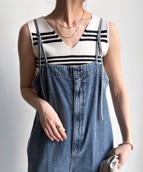 DouDou（ドゥドゥ）の「【WEB限定】ボーダーニットタンク（ニット/セーター・レディース・グレー/オフホワイト/ブラック・FREE）」の12枚目の写真